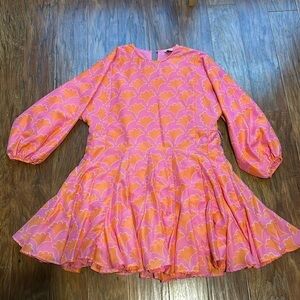 J marie Dress small Cotton barbiecore summer pop bell sleeve mini w/o rope tie